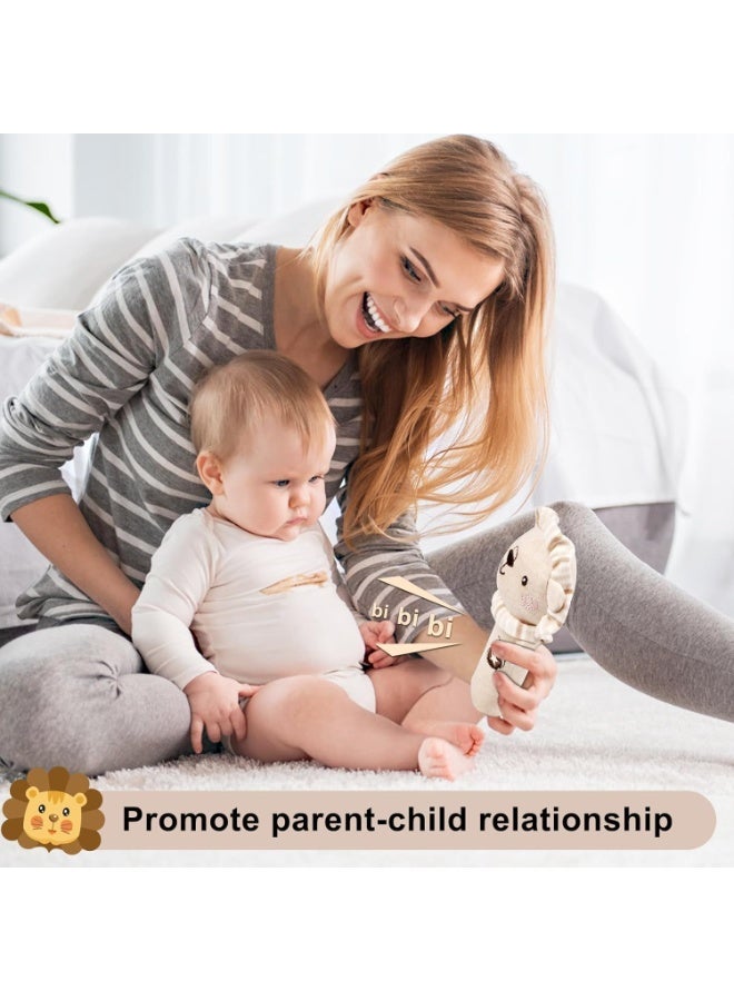 Gbee 2Pcs Plush Baby Rattle Toy Set, Sensory Soft Rattle for Infants, G Beige Bunny Lion Rattles, Ring Sensory Toys, Soothing Hand Bell for Newborns, Ideal Baby Shower Gift (Beige) - Image 2
